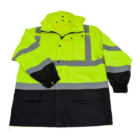 Petra Roc Inc Petra Roc Two Tone Parka Jacket W/Removable Roll Away Hood, ANSI Class 3, Lime/Black, Size 3XL LBPJLW-C3-3X